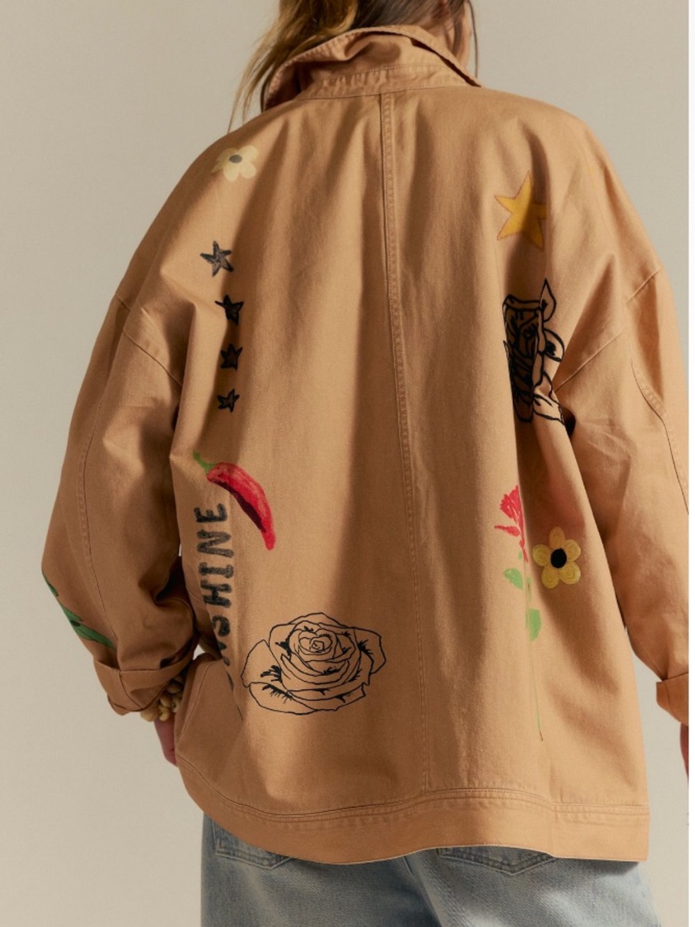We The Free Tan Utility Jacket with Multicolor Embroidery - Picture 3 of 15